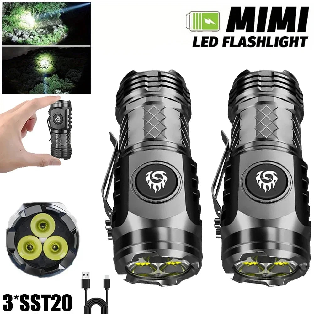 LED Flashlight Type-C Rechargeable Built-in Battery Pen Clip | 10W 350+ Lumen 100–200m | Waterproof Camping Torch