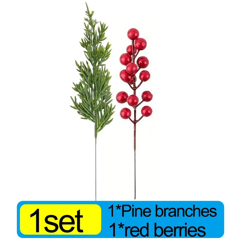 30/1PCS Christmas Decoration Artificial Pine Branches with Holly Berries, Red Berry Branches for Christmas Tree, Wreath, Gift Decoration