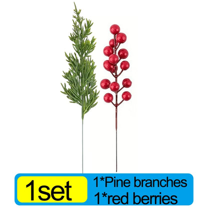 30/1PCS Christmas Decoration Artificial Pine Branches with Holly Berries, Red Berry Branches for Christmas Tree, Wreath, Gift Decoration