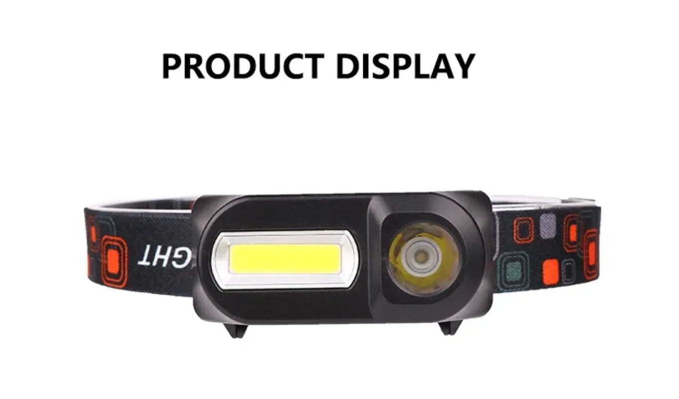 Powerful Portable XPE+COB Headlamp LED Head Flashlight Type-C Rechargeable Outdoor Waterproof Fishing Camping Hiking Headlight