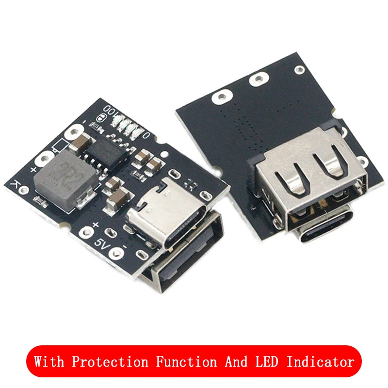 Type-C / Micro USB 5V Boost Power Module — 1A/2A/3.1A, Li-ion Protection, LED Indicator