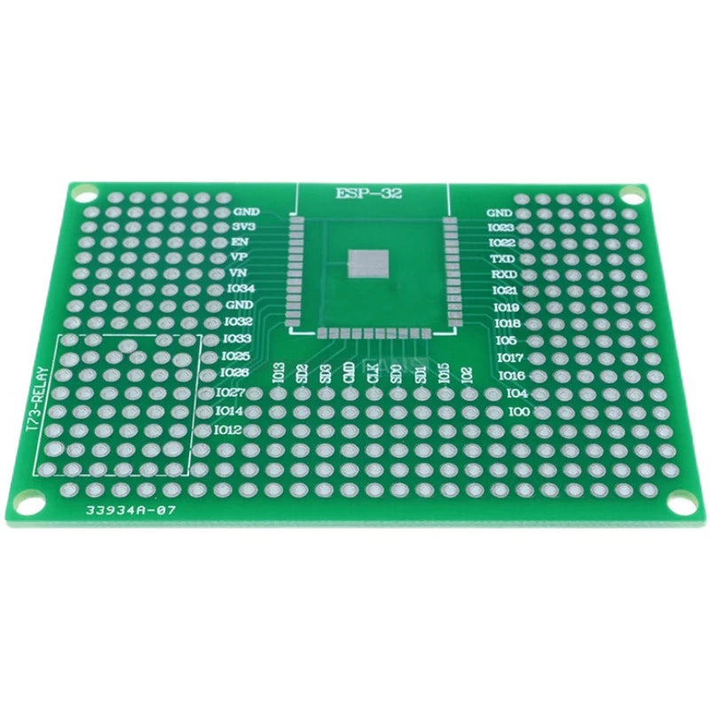 5×7cm Double-Sided Prototype PCB Board — ESP-12E/F, ESP32, Arduino Compatible