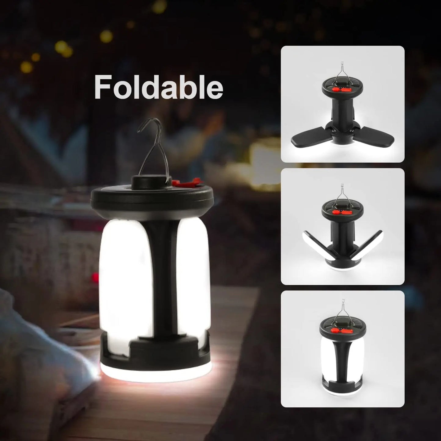 4-leaf Solar  LED Lantern Rechargeable Emergency Flashlight Portable Power Bank Foldable Tent Light for Outdoor Camping Fishing