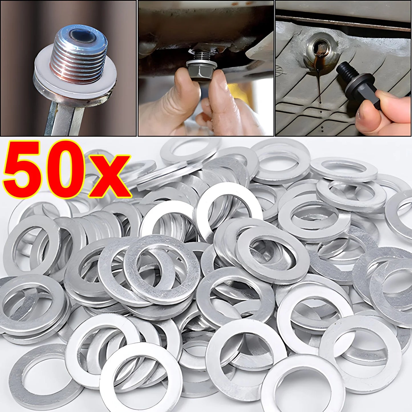 14mm Aluminum Oil Drain Plug Crush Washer Set — Universal Oil Change Gasket Kit
