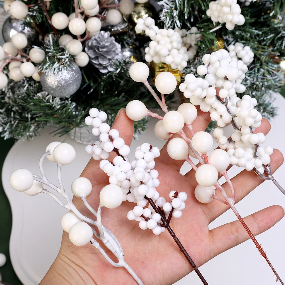 40/4PCS Artificial White Berries Stems Christmas Berry Branches Fake Fruit Flowers DIY Wedding Party New Year Home Decorations