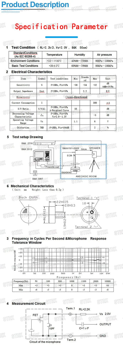 6×2.2mm Electret Condenser Microphone Capacitive Pickup Mic for Arduino