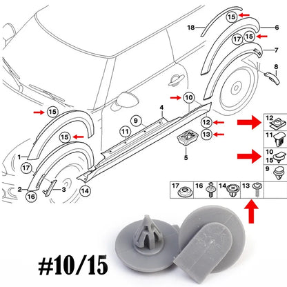 Car Fender Plastic Rivet Clip — Wheel Arch Trim Clips Fastener for BMW Mini R50 R53 10/50pcs