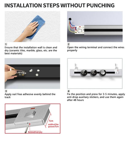 Power Track Universal Socket with USB Wall Mount Power Strip Removable Outlet Adapter
