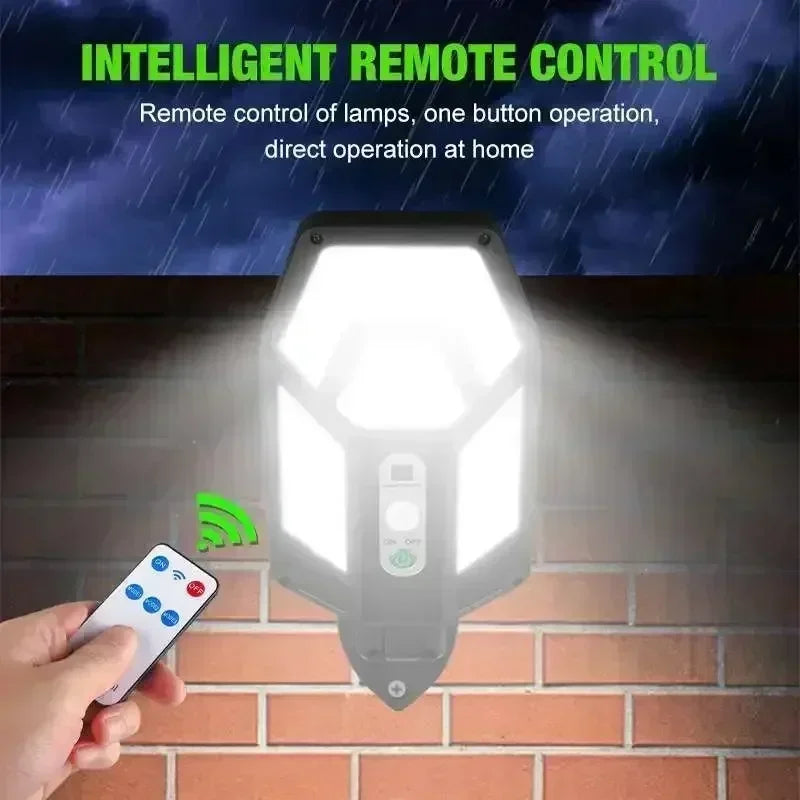 Super Bright Solar Wall Lamp 55LED Outdoor Sunlight Motion Sensor Street External Light Garden Yard Lantern with Remote Contro
