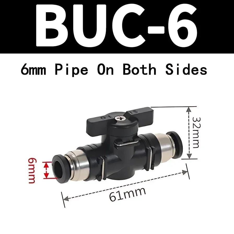 BUC Pneumatic Manual Valve Straight Head Quick Coupling Steering Switch Manual Ball Valve for Air Hose 4mm 6mm 8mm 10mm 12mm