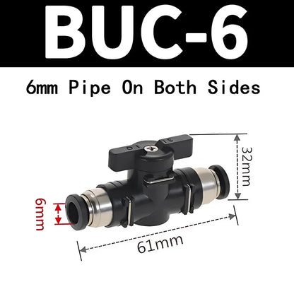 BUC Pneumatic Manual Valve Straight Head Quick Coupling Steering Switch Manual Ball Valve for Air Hose 4mm 6mm 8mm 10mm 12mm