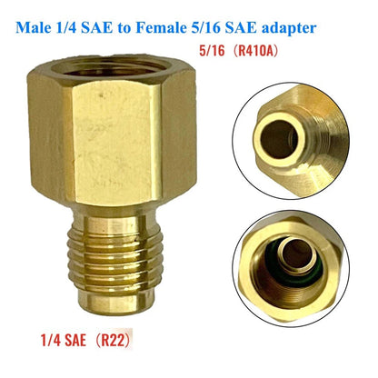 R410 Adapter Quick Coupling 14 SAE to 516 SAE Brass Connector with Valve Drive for Secure and Safe HVAC System Service