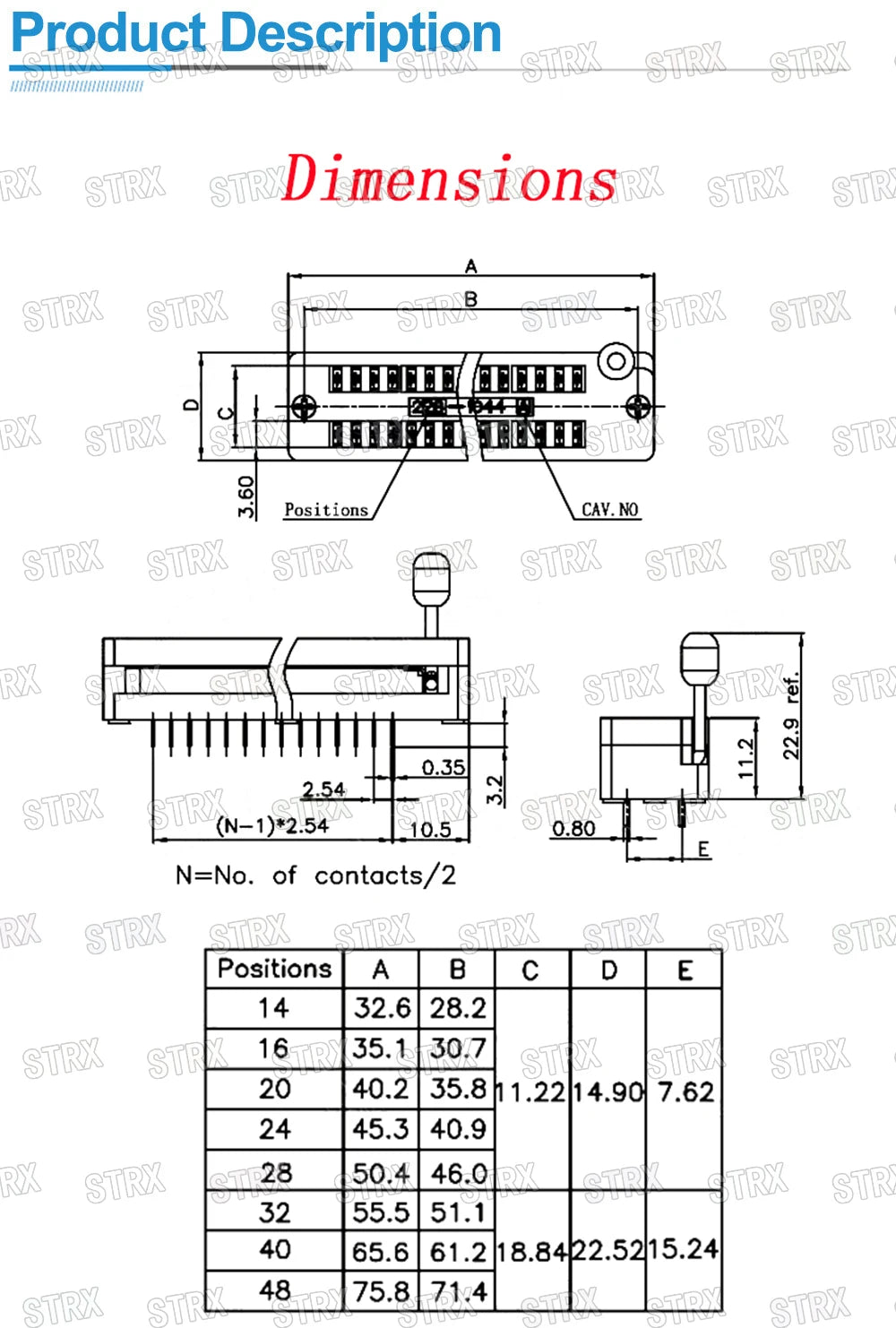 2.54mm DIP ZIF IC Socket Test Solder Type Universal IC Locking Socket