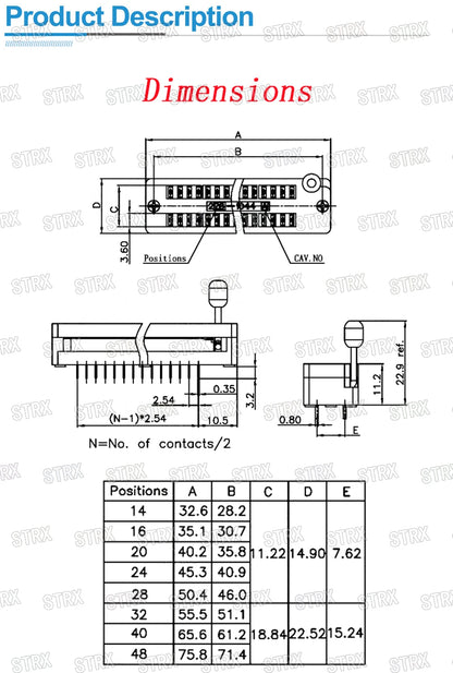 2.54mm DIP ZIF IC Socket Test Solder Type Universal IC Locking Socket