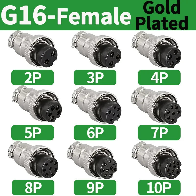 Gold Plated GX16 Circular Aviation Connector 2-9Pin Male & Female Docking Electric Wire Plug