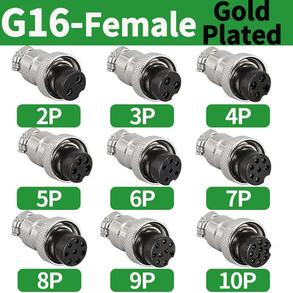 Gold Plated GX16 Circular Aviation Connector 2-9Pin Male & Female Docking Electric Wire Plug
