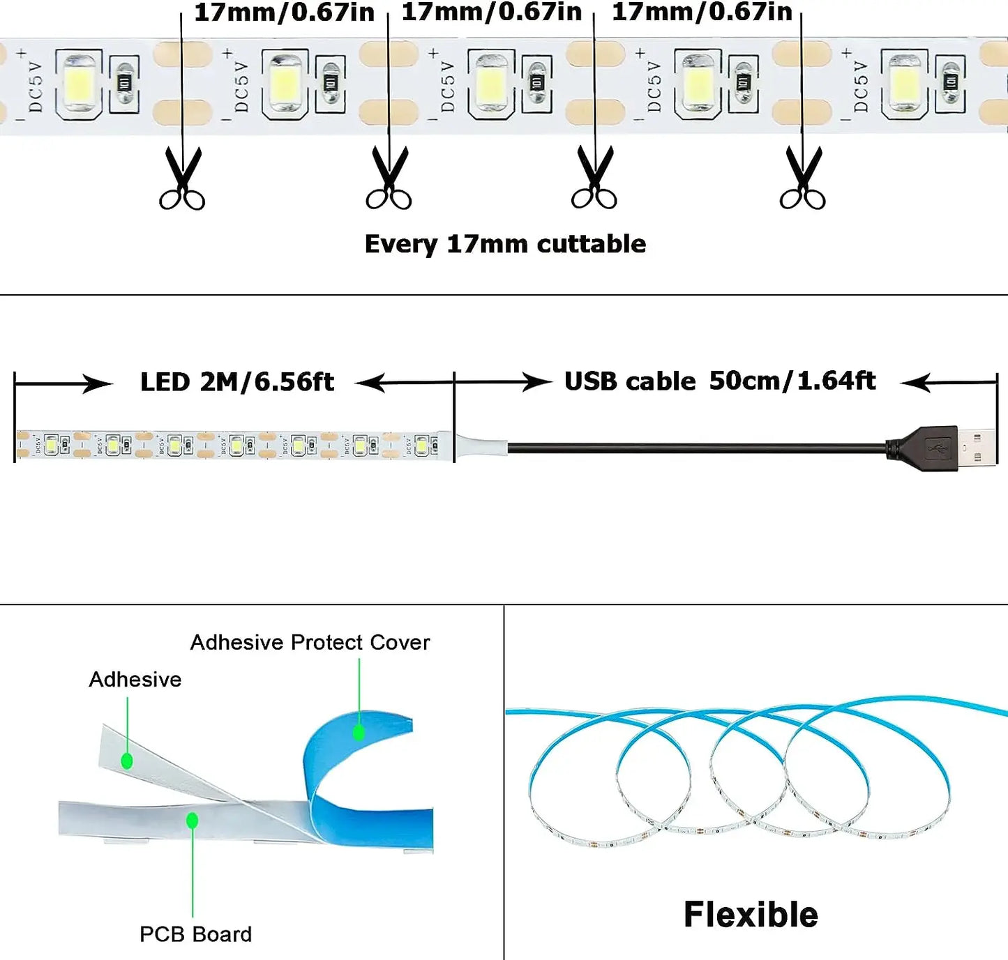 1~5m DC 5V USB LED Strip Warm White/White 2835 LED Strip Light TV Background Lighting Tape Home Decor Lamp LED Light