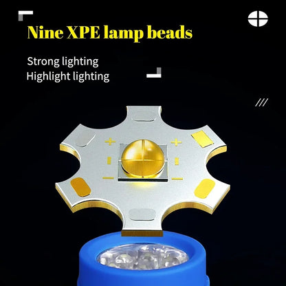 Mini Portable Children's Flashlight Nine XPE Lamp Beads Strong Lighting Using 3 NO.7 Batteries Fixed Focus Pocket Outdoor Torch