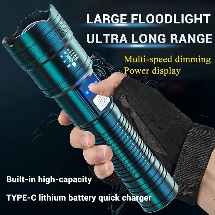 Telescopic Zoom Flashlight Rechargeable Torch Smart Display