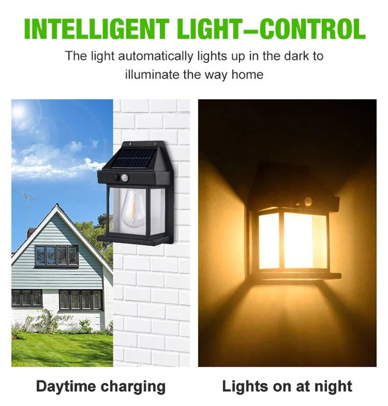 1-4PCS Solar Tungsten Filament Lamp Outdoor Waterproof Garden Wall Light Intelligent Induction Courtyard Villa Lighting Lantern