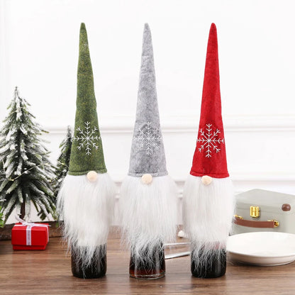 Creative Christmas Wine Bottle Cover Set Velvet Santa & Snowman Decor