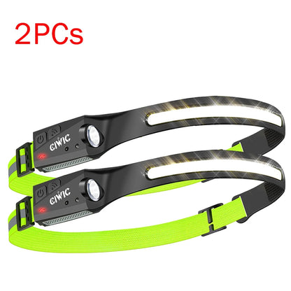 Sensor Headlamp LED Head Flashlight Rechargeable Headlight Built-in 1200mAh Battery 5 Lighting Modes Fishing Camping Lantern