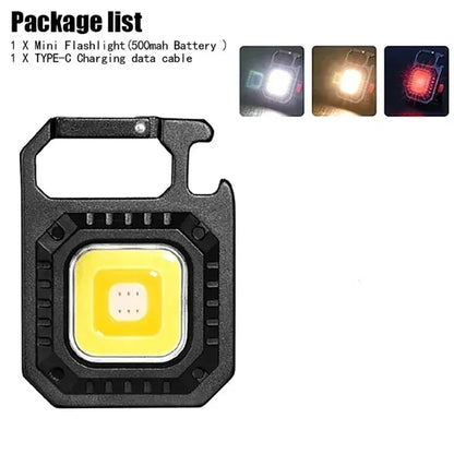 Mini Multifunctional Keychain LED Flashlight USB Rechargeable Portable Flashlight Outdoor Camping Torch Emergency Lantern 500Mah