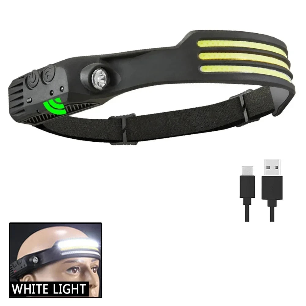 COB LED Headlamp 6000K 350 Lumens | 5 Modes, Motion Sensor, IPX4, 1200mAh Rechargeable | Climbing Running Cycling