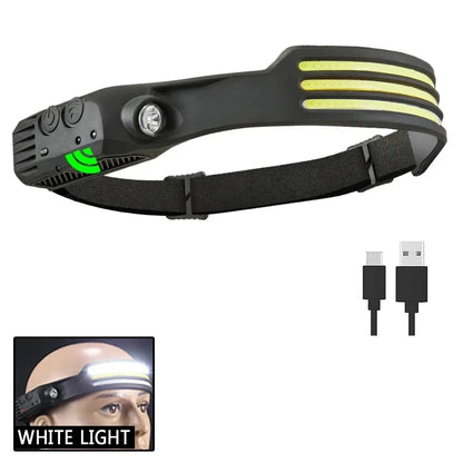 COB LED Headlamp 6000K 350 Lumens | 5 Modes, Motion Sensor, IPX4, 1200mAh Rechargeable | Climbing Running Cycling