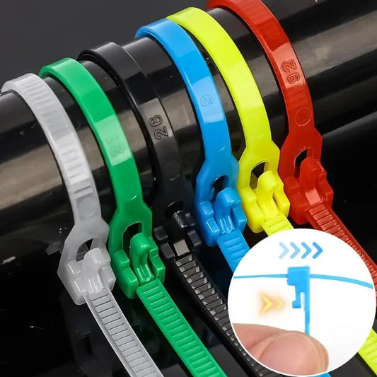 New 100PCS Detachable Cable Ties Colored Plastics Reusable Cable Ties Nylon Loop Wrap Zip Ttype Cable Tie Wire Bandage Tie