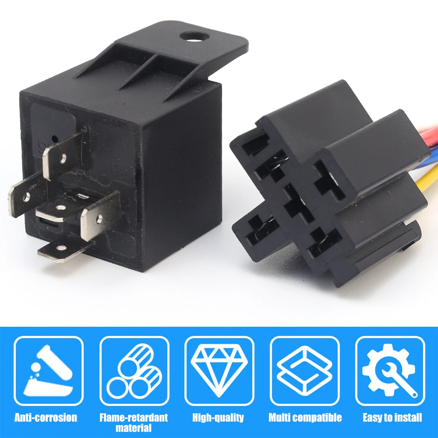 12V 40A Waterproof Automotive Relay 5Pin with Harness Socket 1/5pcs
