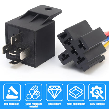 12V 40A Waterproof Automotive Relay 5Pin with Harness Socket 1/5pcs