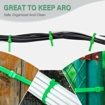 300/50PCS Self-Locking Nylon Cable Ties Green Fastening Wraps for Garden
