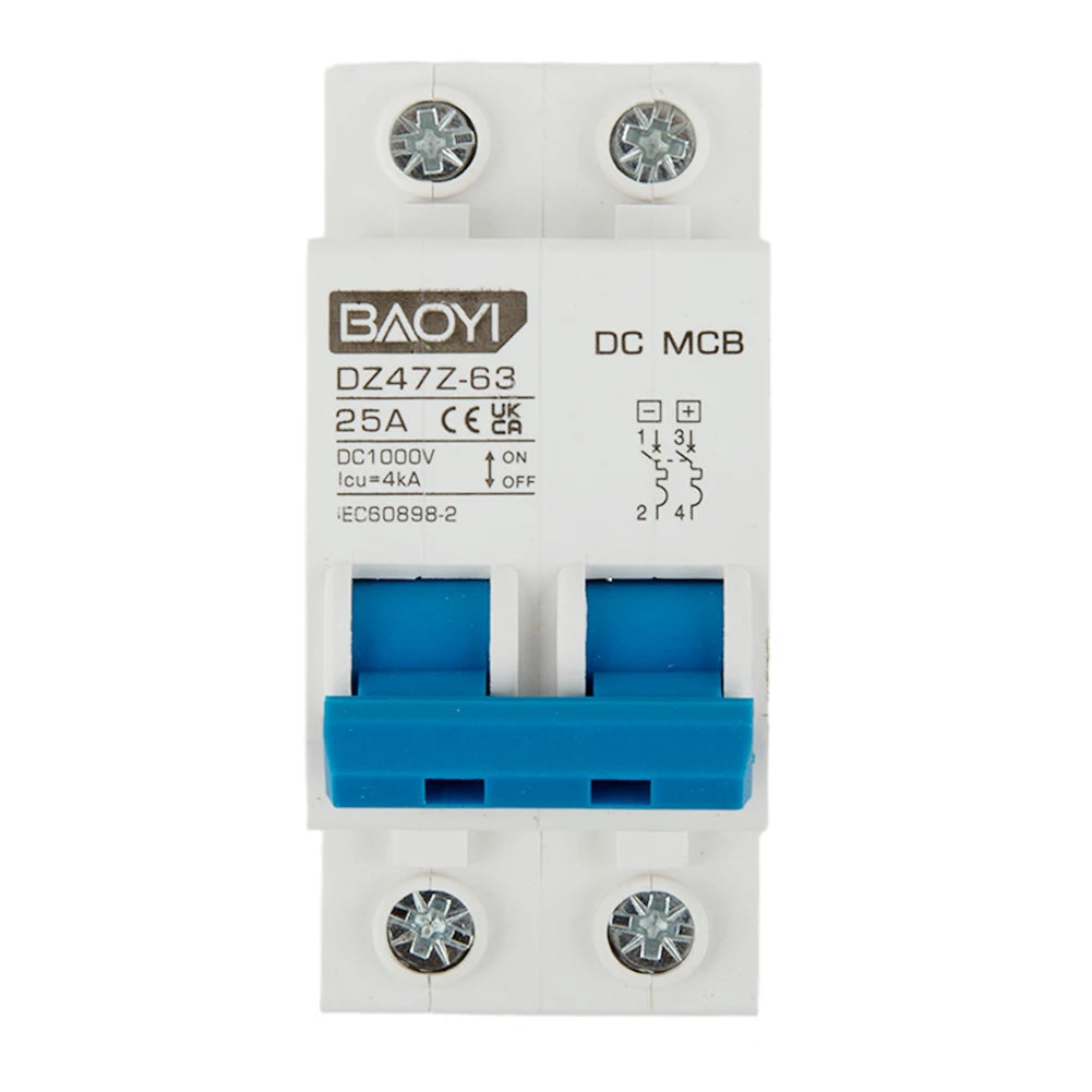 DC Miniature Circuit Breaker 2 Pole 1000V 32 Amp Isolator DC Disconnect Switch Thermomagnetic 10 A-63A 1.42 X 2.95 X 3.15 Inches