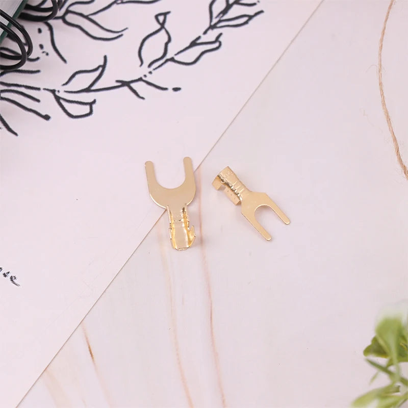 50pcs U-Shaped Brass Grounding Lug Fork Terminal Connector