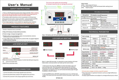 Solar Charge Controller with LCD Display 20A Compatible with Acid and Lithium Batteries for Efficient Charging