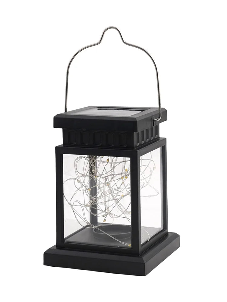 1pc LED Lantern Lamp Outdoor Garden Warm Light Waterproof Solar Powered Golden Copper Wire Hanging Lightweight