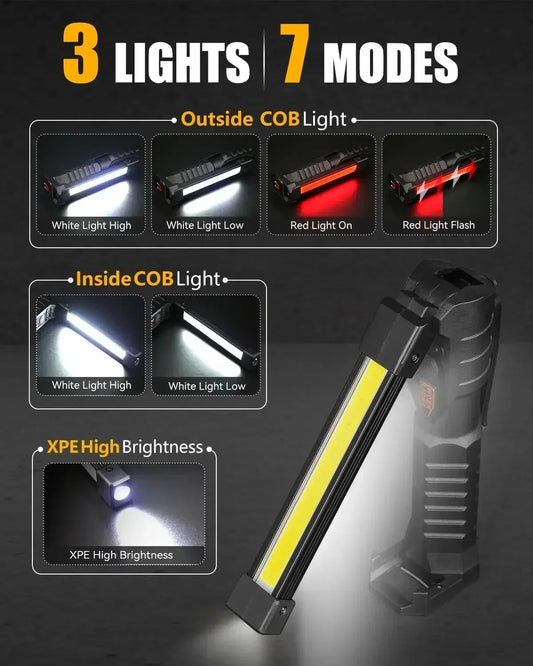 Powerful Fold Flashlight Type-c Rechargeable Lantern Built-in Battery Magnetic LED Work Lights for Camping Garage Emergency Lamp