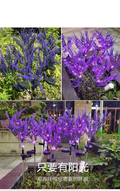 Purple Lavender Flower Solar Garden Lights Outdoor Decorative Lawn Lamp for Patio Yard Decor