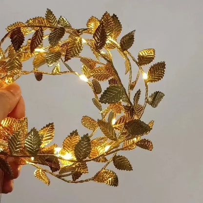 2-10M Golden Leaves LED Fairy Lights, Battery Operated Christmas, Wedding, Party Holiday DIY Wreath Garland Home Decor