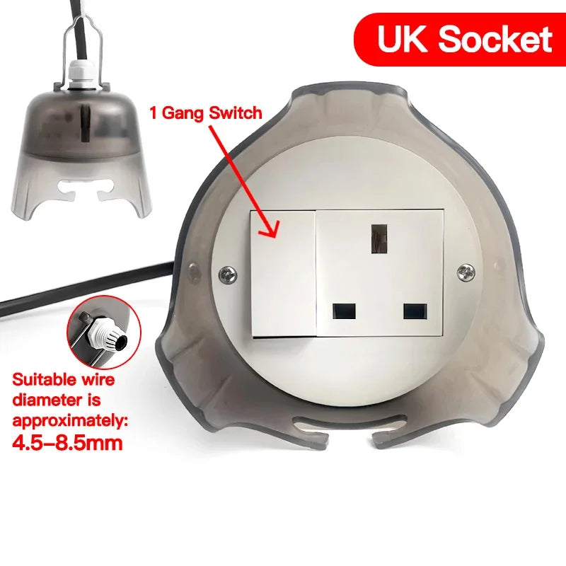 Outdoor Waterproof Electrical Socket Box Weatherproof Rainproof Power Outlet with Protective Cover for Garden Patio