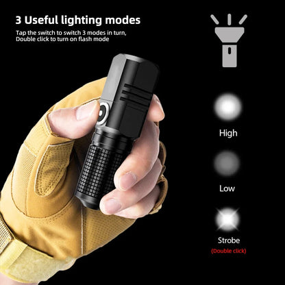 Mini LED Flashlight Super Bright Zoom Tactical USB Rechargeable Torch