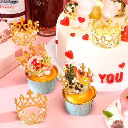 Mini Crown Cake Topper Pearl Tiara Gold Silver 20/1PCS