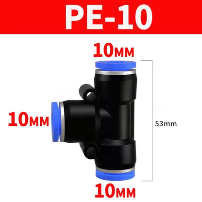 Pneumatic Push-In Quick Connector PE/PEG Plastic Tee Fittings (PE4 PEG6-4/8-4/8-6/10-6/8) for Air Compressor Fluid Systems Hose