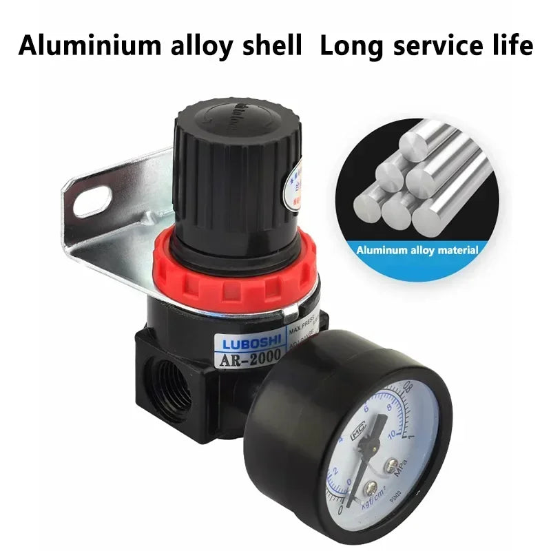AR2000 Pneumatic Air Compressor Pressure Regulator Reduction Valve 1/4'' Thread BSP with 2MM 4MM 6MM 8MM 10MM Fittings
