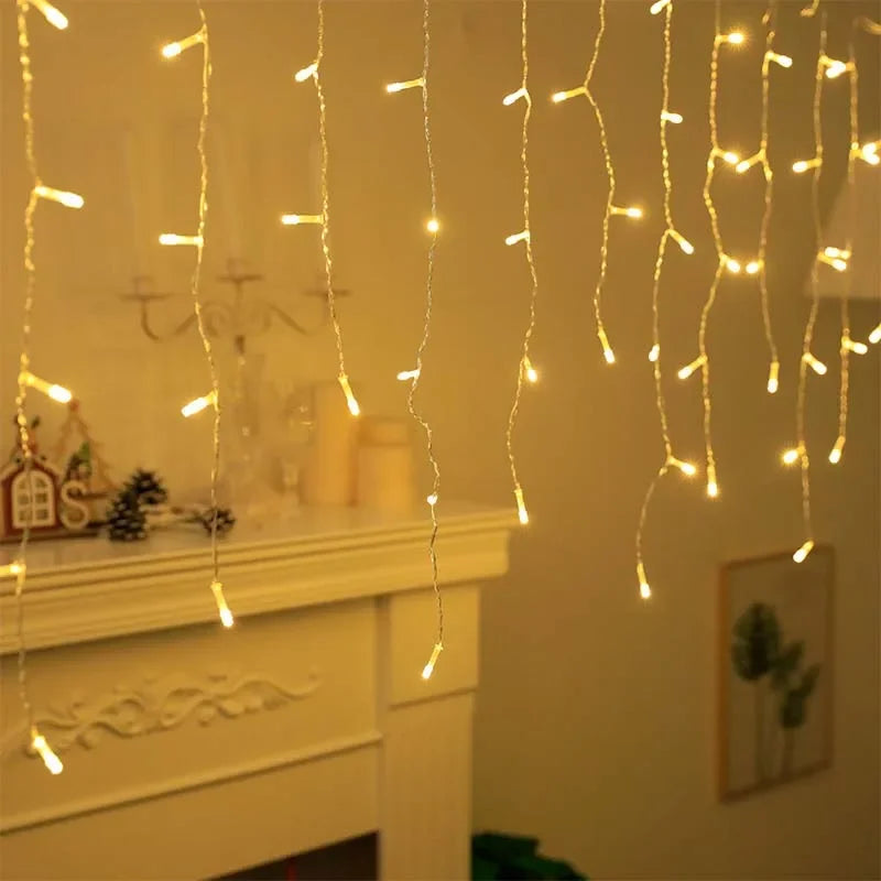 Christmas Icicle Light Decorations Outdoor Garden Street Droop LED Lamp Curtain String Fairy Garland for Eaves