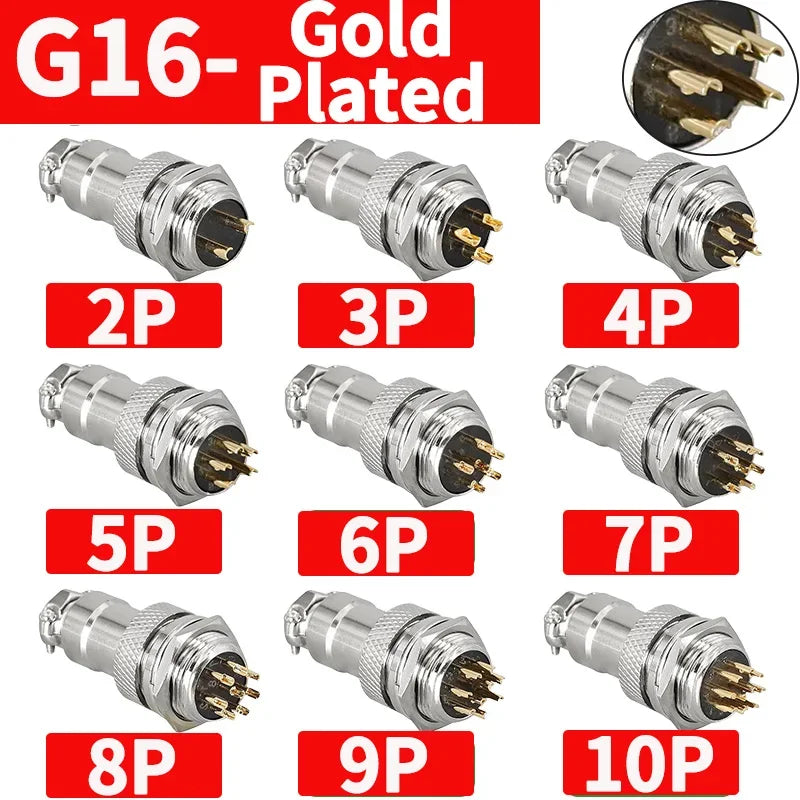 Gold Plated GX16 Circular Aviation Connector 2-9Pin Male & Female Docking Electric Wire Plug