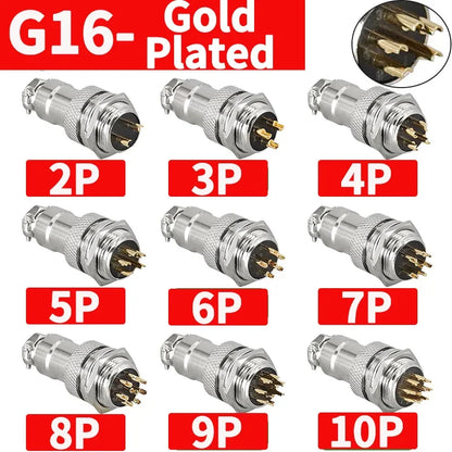 Gold Plated GX16 Circular Aviation Connector 2-9Pin Male & Female Docking Electric Wire Plug