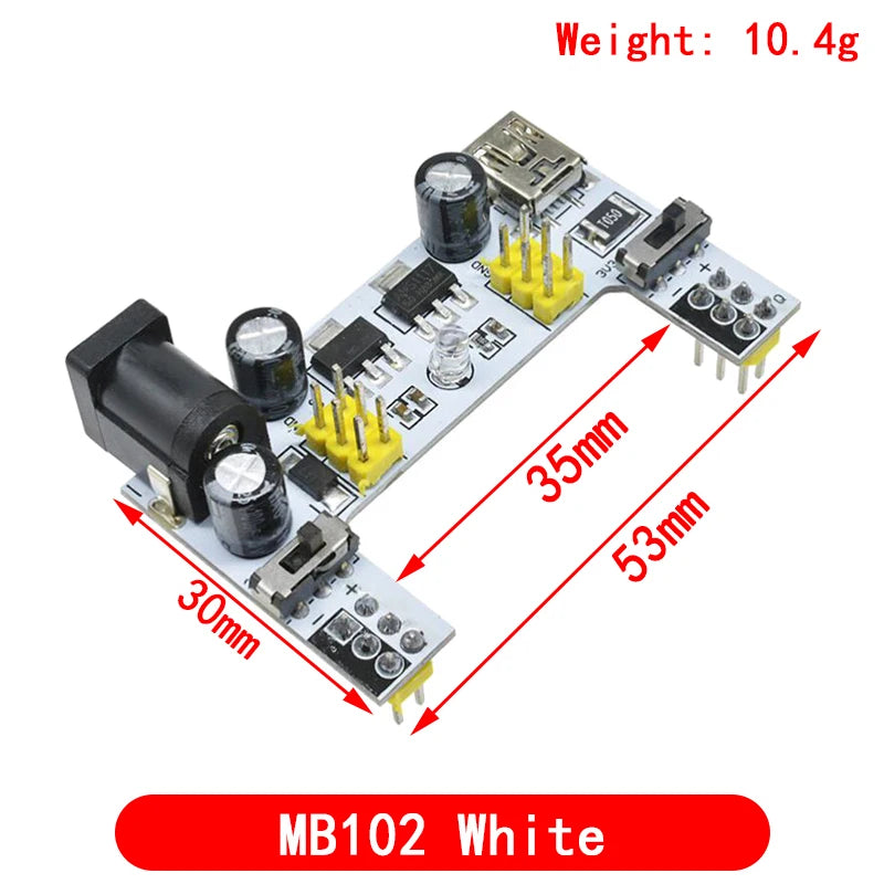 3.3V/5V MB102 Breadboard Power Module with 400-Point Solderless Prototype Breadboard and Flexible Jumper Wires Kit