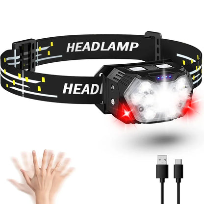 Rechageable LED Motion Sensor Headlight 9 Led Strong Light Headlamp Portable Fishing Camping Outdoor Head Lamp Work Flashlight